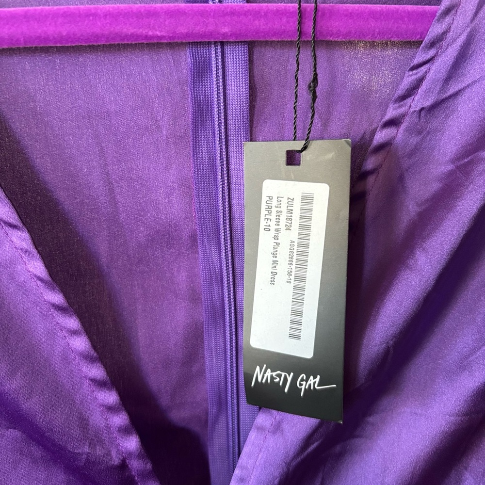 Nasty Gal Long Sleeve Wrap Purple Mini Dress - Picture 5 of 5